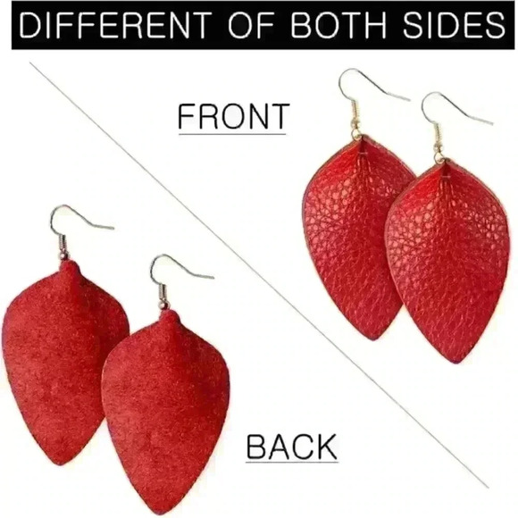 Handmade Leaf Dangle Leather Teardrop Earrings - Picture 3 of 4